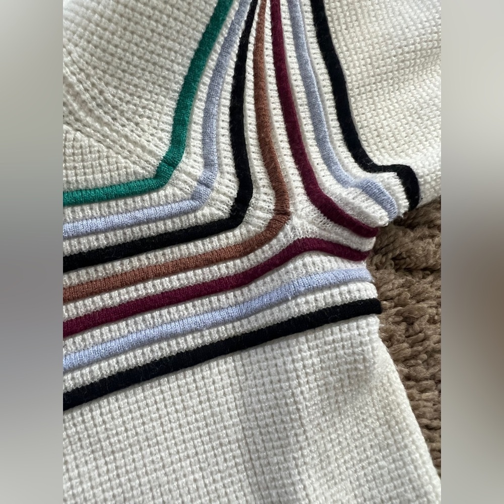 VERONICA BEARD Poise Stripe Top - Ivory Multi. Size S - Picture 7 of 9